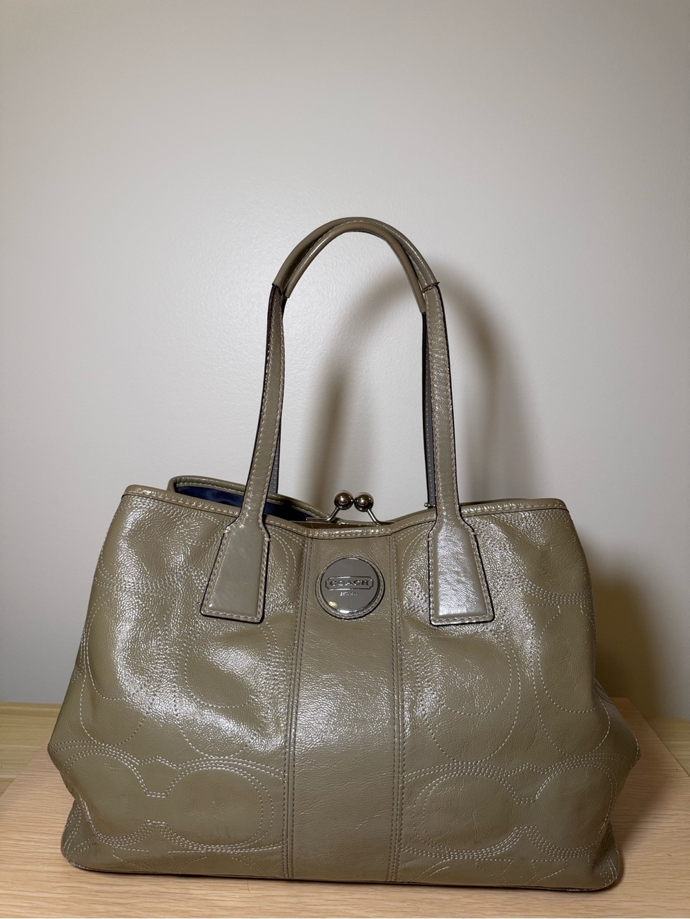 Vintage Coach Signature Stripe Framed Kisslock Carryall